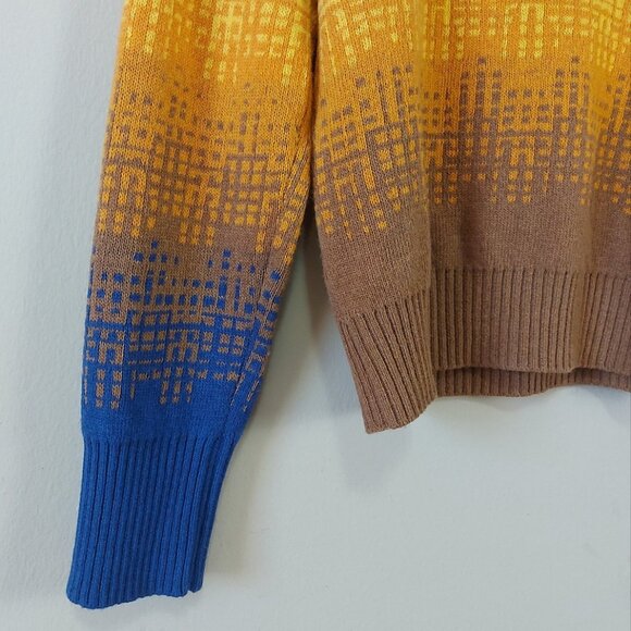 Ganni Multicolor Gradient Sweater Wool Blend Women Medium Graphic Logo Fall Knit - Picture 5 of 9